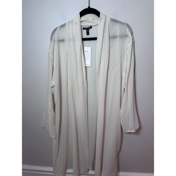 Eileen Fisher Sheer Silk Georgette High Collar Jacket In Bone Sz Medium $328 NWT - Picture 14 of 16